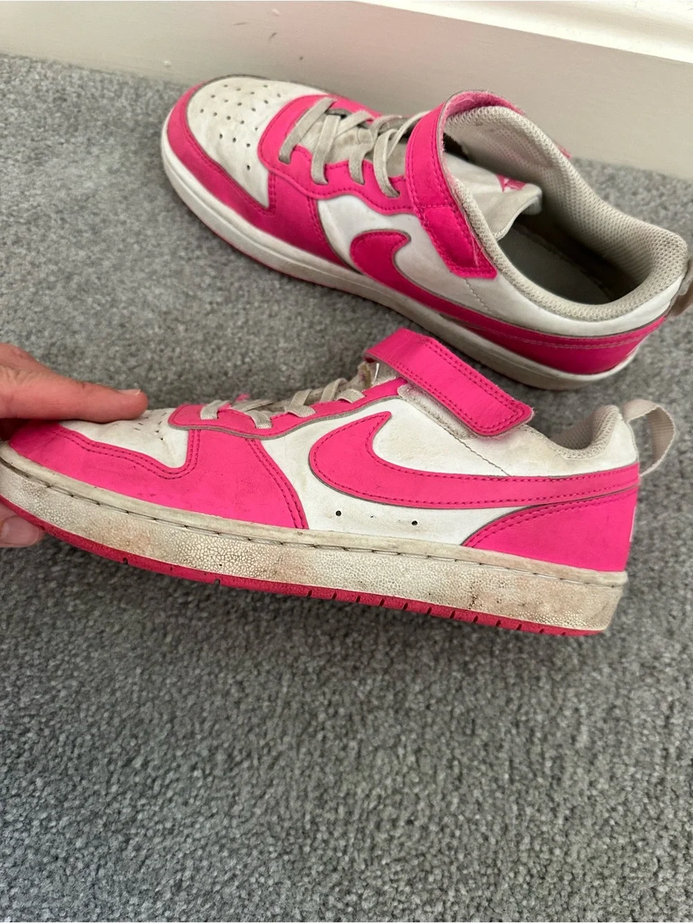 Nike Girls' Pink & White Athletic Sneakers with Velcro Strap